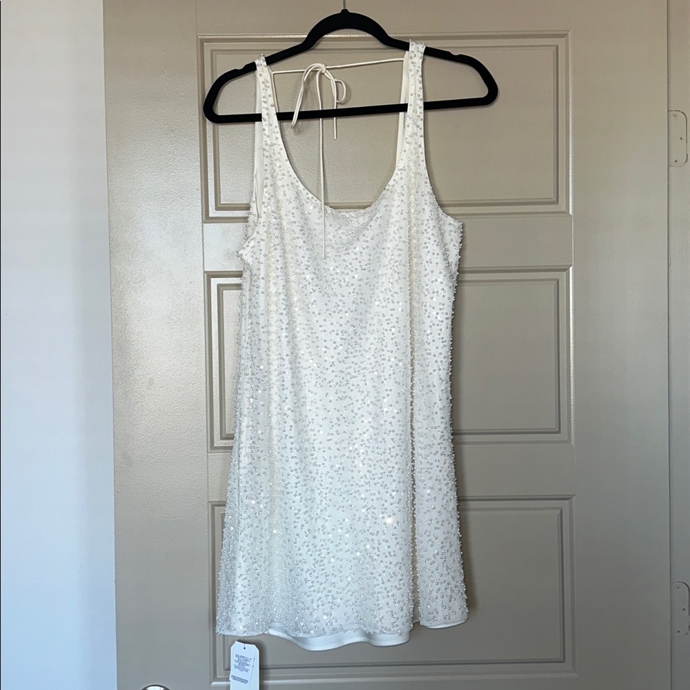 Abercrombie & Fitch White Sequin & Pearl Mini Dress